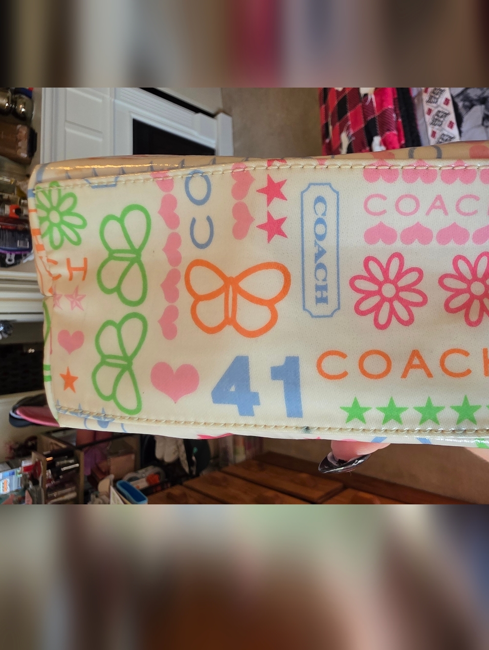 Coach White/Multicolor Butterfly Graffitti Baguette Bag with Matching Wristlet - Picture 7 of 10